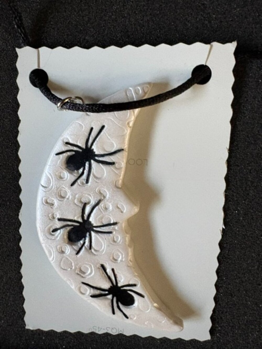 NWT Hand Crafted Polymer Clay Spider Moon Halloween Goth Pendant with Silk Cord